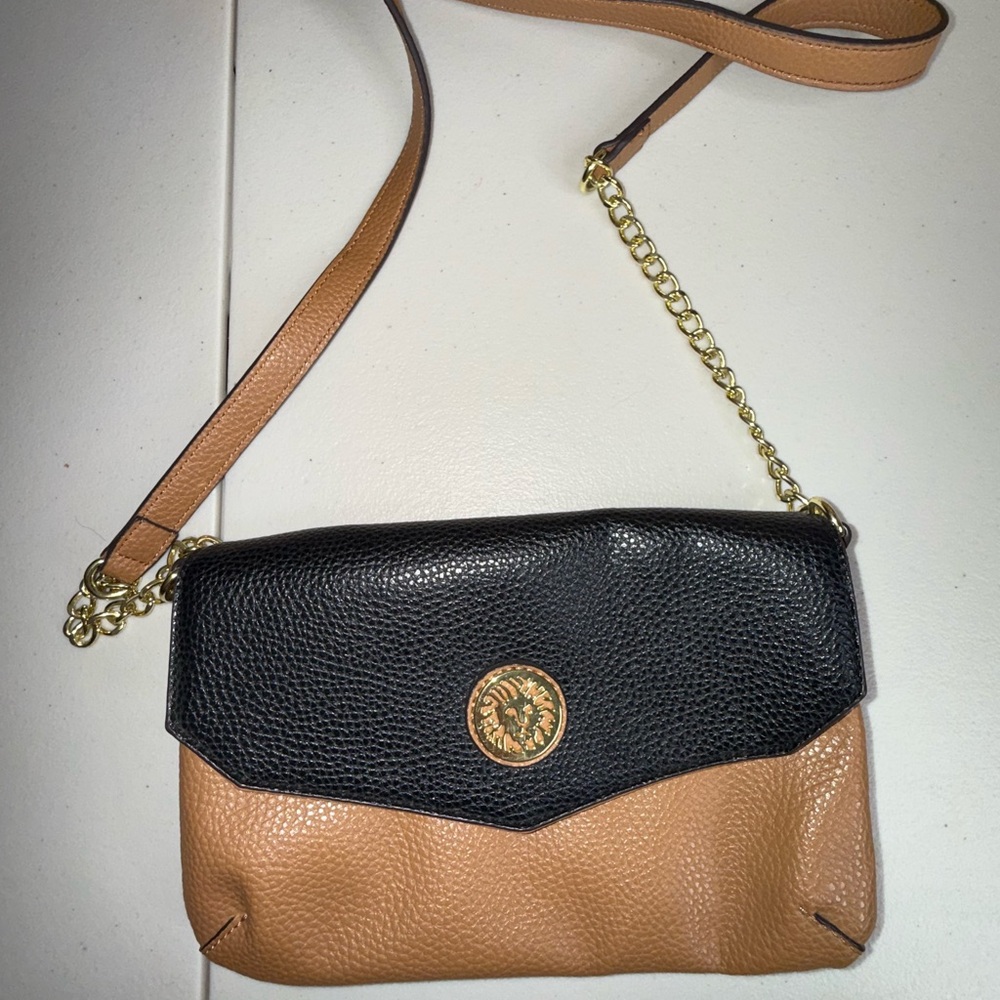 Anne Klein Black and Tan Leather Crossbody Bag